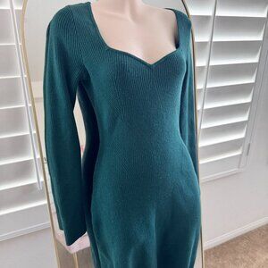 Y2K Abercrombie & Fitch Green Ribbed Knit Sweater Dress Bodycon Size M